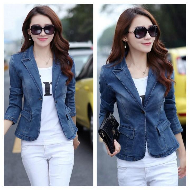 [HCM]Áo Khoác Vest Jean Nữ Cổ Bẻ Phối Túi Thanh Lịch