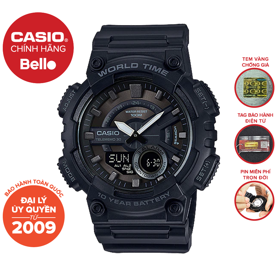 Đồng hồ casio nam aeq-110w-1b bảo hành chính hãng 1 năm - pin trọn đời