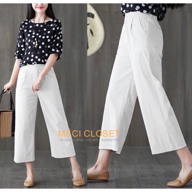 Quần culottes ống rộng dáng lỡ cúc khóa chun lưng chất đũi siêu xinh