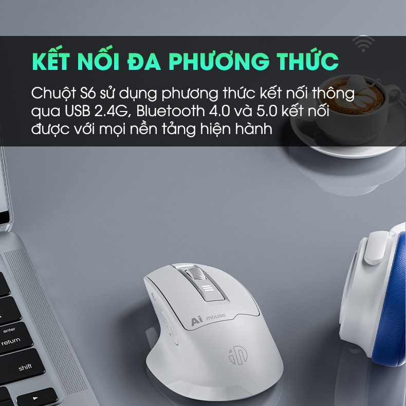 Chuột máy tính không dây bluetooth SIDOTECH S6 voice ai điều khiển bằng giọng nói dịch văn bản silent chống ồn pin sạc có 6 nút bấm đọc lạ công thái học làm việc hỗ trợ 120 ngôn ngữ - Hàng chính hãng