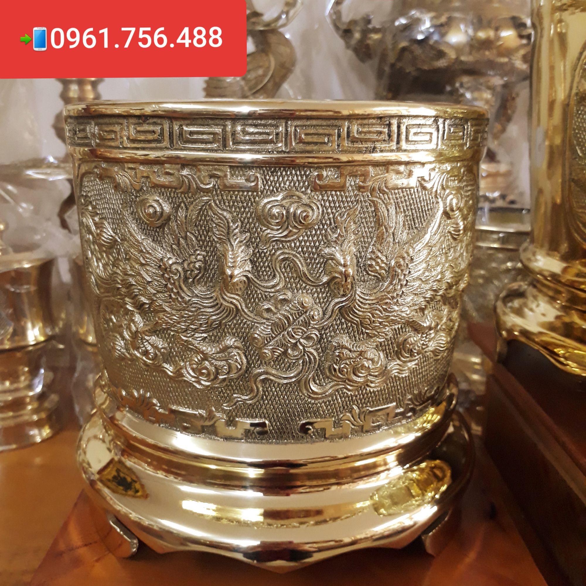 Bát hương/ bát nhang đồng vàng 18cm