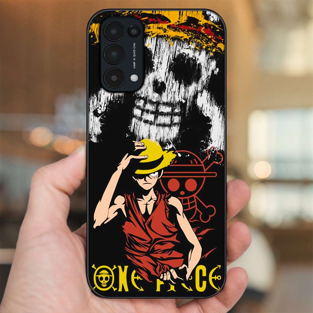 Ốp lưng Oppo Reno 5 viền đen in hình Luffy One Piece