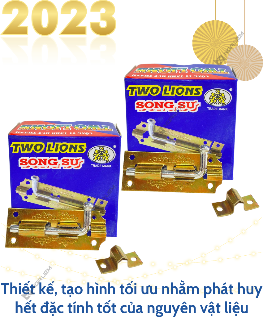 Chốt Cửa Đứng, Ngang Mạ Vàng Song Sư - Two Lions