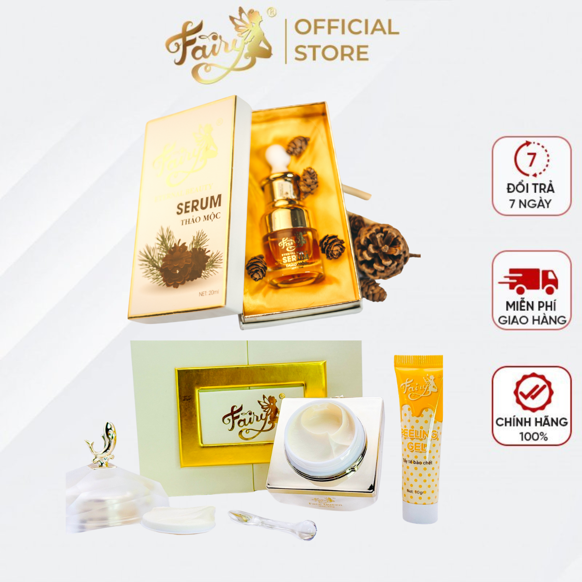 COMBO: Serum Thảo Mộc 30ml và Kem Face Queen 30 gram (tặng 1 Nạ sâm & 1túp srm mini)