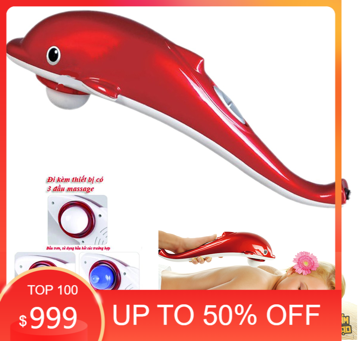 [ GIẢM 20K SHIP CHO MỌI ĐƠN HÀNG ] Máy Đấm Lưng Cá Heo Máy Massage Cầm Tay Cá Heo Dolphin Cao Cấp MÁY MASSAGE TOÀN THÂN CÁ HEO LOẠI LỚN DÀI 40CM ( CÓ 3 ĐẦU ) BẢO HÀNH 12 THÁNG
