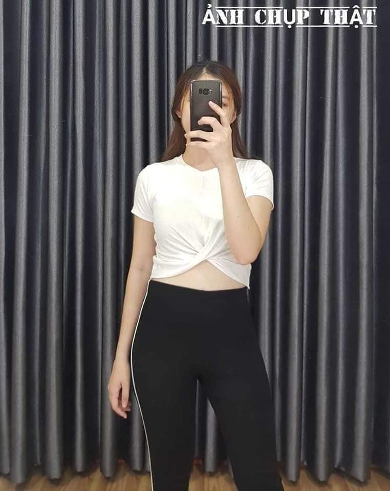 Áo thun lụa croptop xoắn bụng