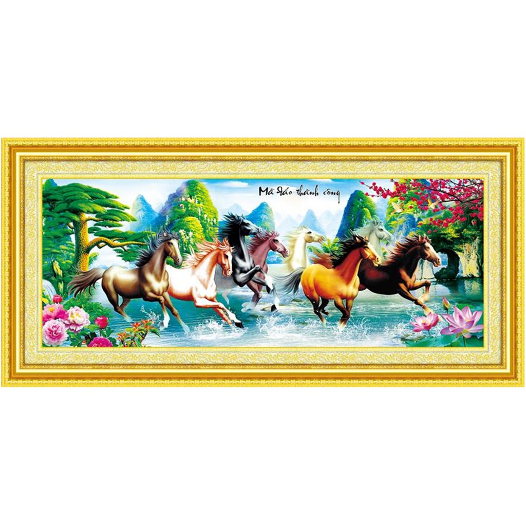 Tranh Đính Đá MÃ ĐÁO THÀNH CÔNG (ĐÁ ABC CAO CẤP). Kích Thước: 1m60 x 70cm - 2m x 90cm