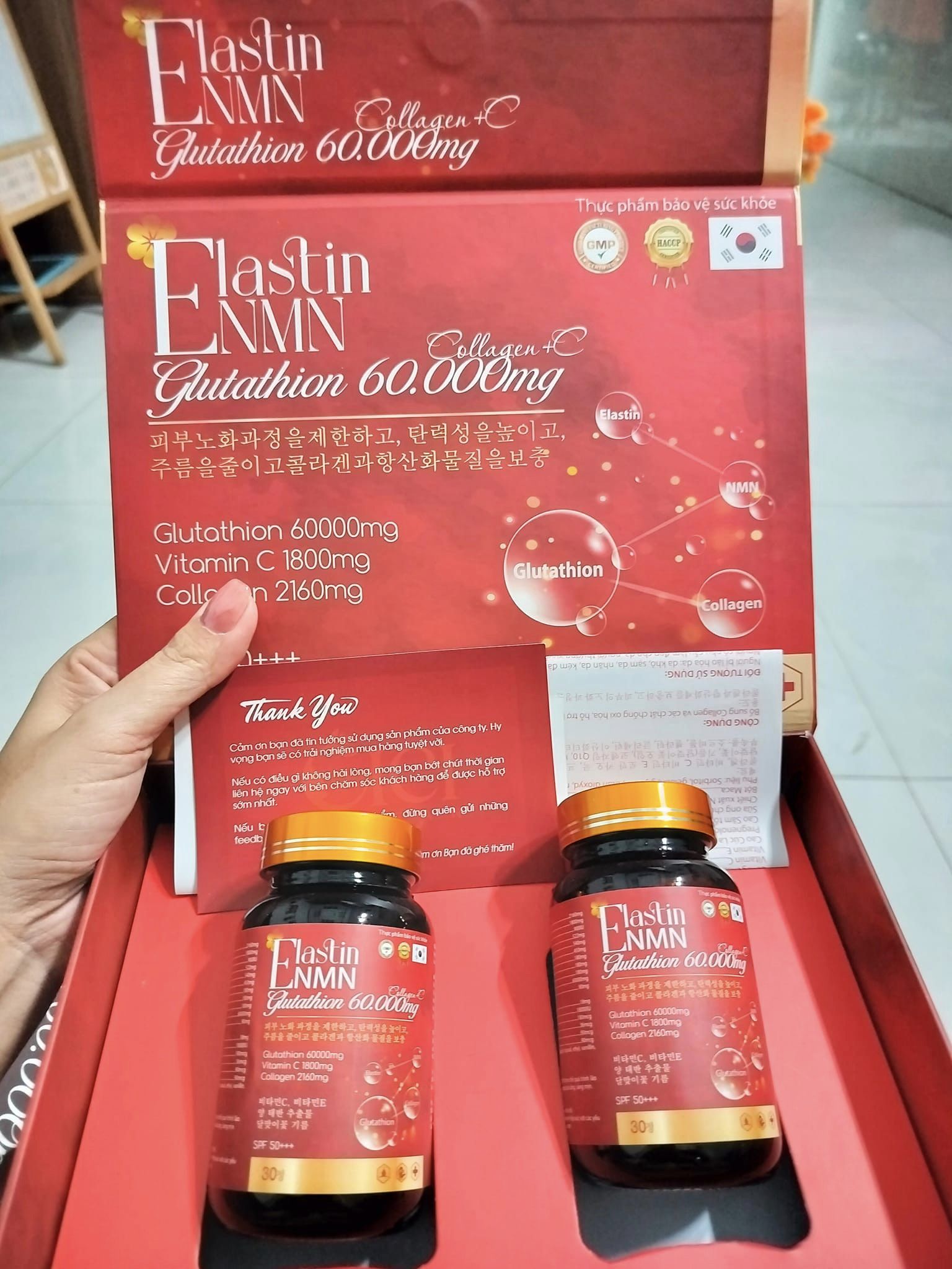Viên Uống Elastin NMN Glutathione 60.000mg (Hộp 2 Lọ 60 Viên)