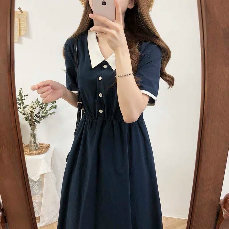 đầm suông dáng dài cổ sơ mi đơn giản mà đẹp