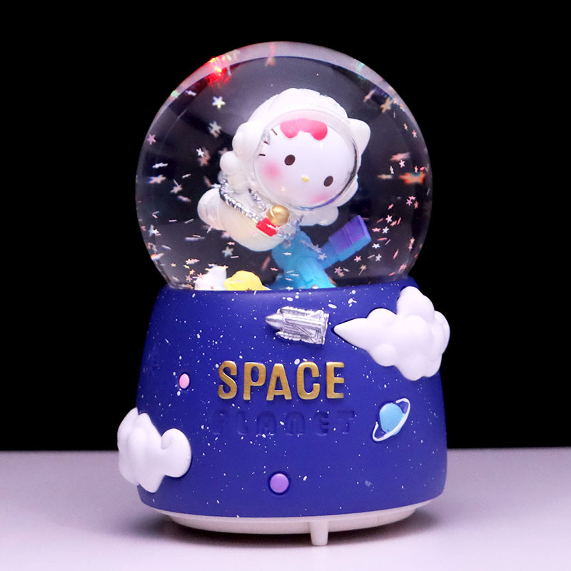Quả cầu tuyết Doremon Hello Kitty phi hành gia vũ trụ có đèn đổi màu, hiệu ứng âm nhạc, Cầu pha lê tuyết Doraemon Kitty Space