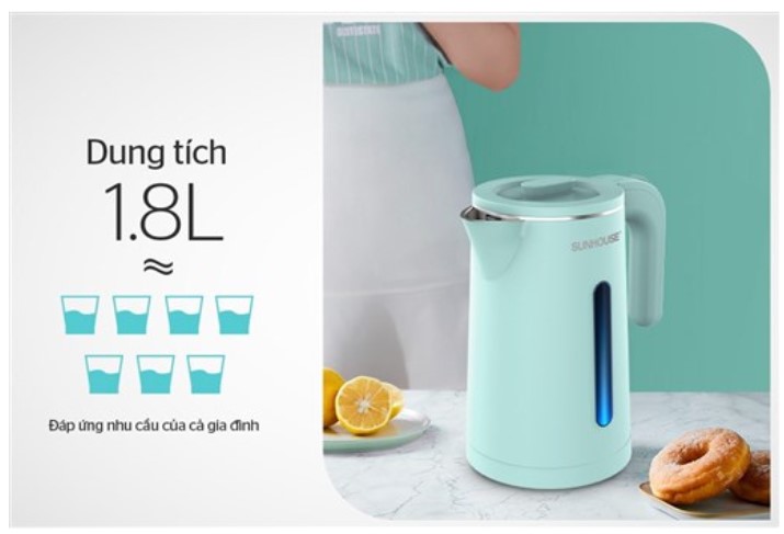 Ấm siêu tốc. Bình đun siêu tốc cao cấp inox 2 lớp 1.8L