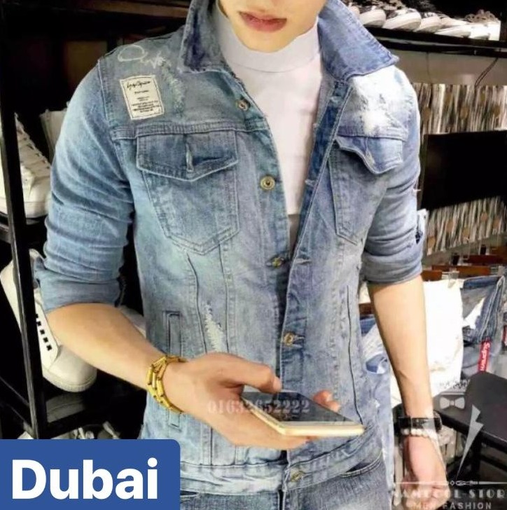 ÁO KHOÁC JEAN NAM CHẤT BÒ RÁCH VAI KIỂU NHẬT BẢN CHẤT DB-30 - DUBAI FASHION