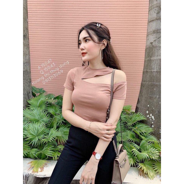 áo thun cộc tay lệch vai trẻ trung dễ mix đồ