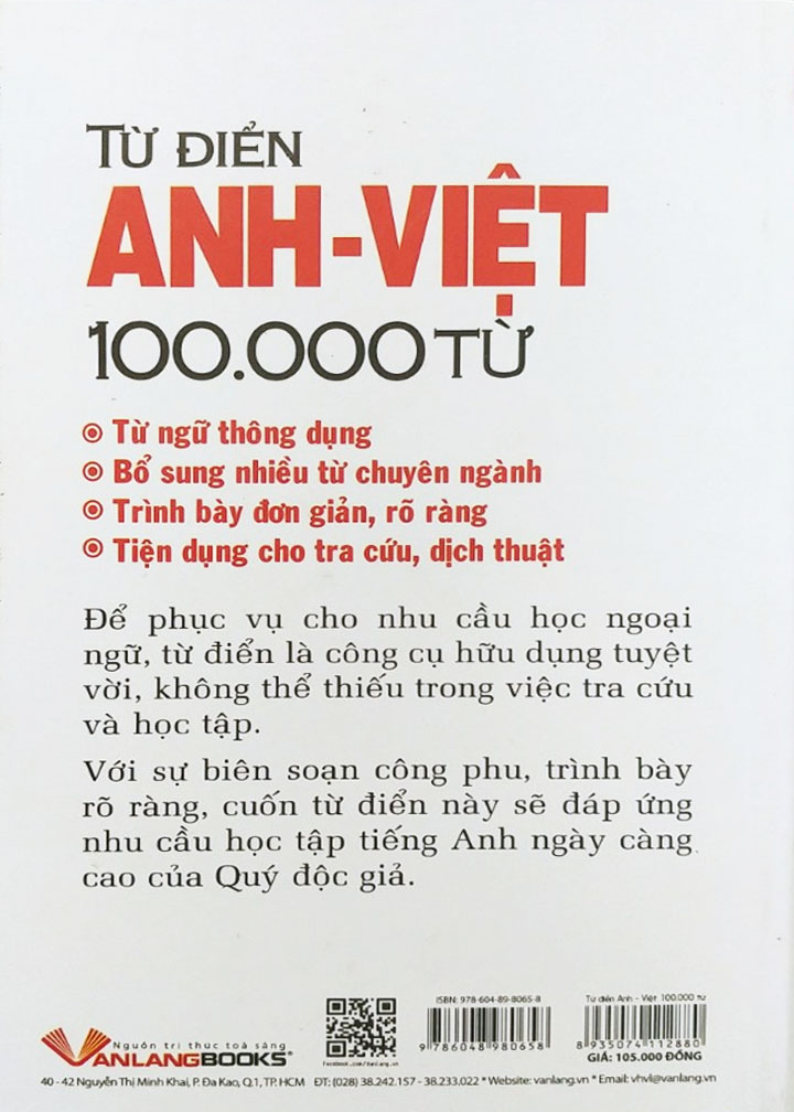 Sách Từ Điển Anh - Việt 100000 Từ