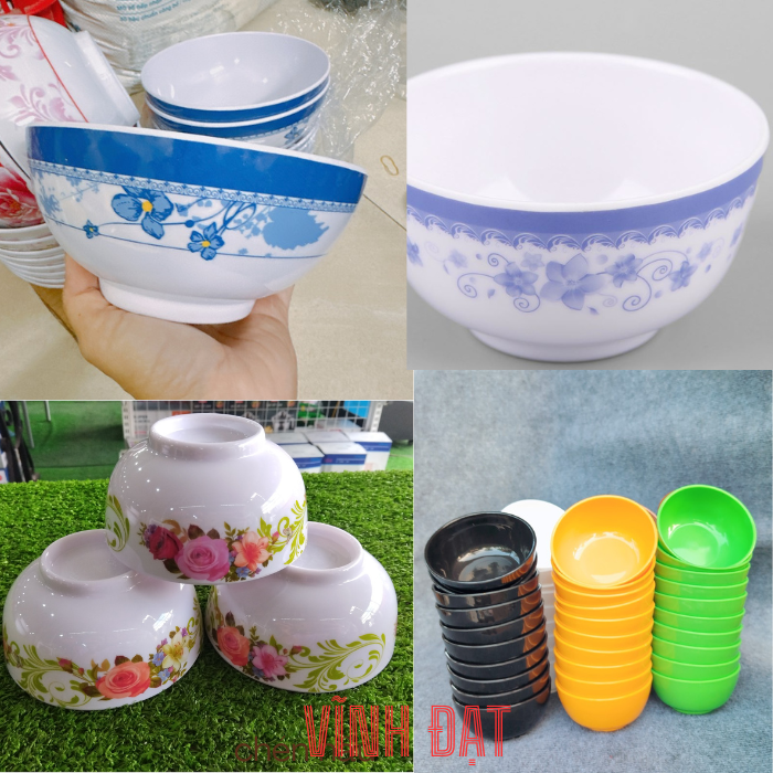 Chén Ăn Cơm Melamine Thổi Bông Xanh Đỏ Đẹp