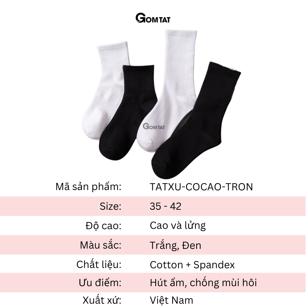 Tất trơn cổ cao, cổ trung nam nữ GOMTAT lót xù dày dặn, thiết kế giữ ấm chất liệu cotton êm chân - TATXU-COCAO-TRON