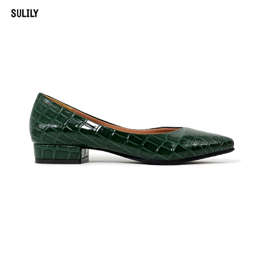 Giày Bít Công Sở Gót Vuông 2cm Sulily màu rêu