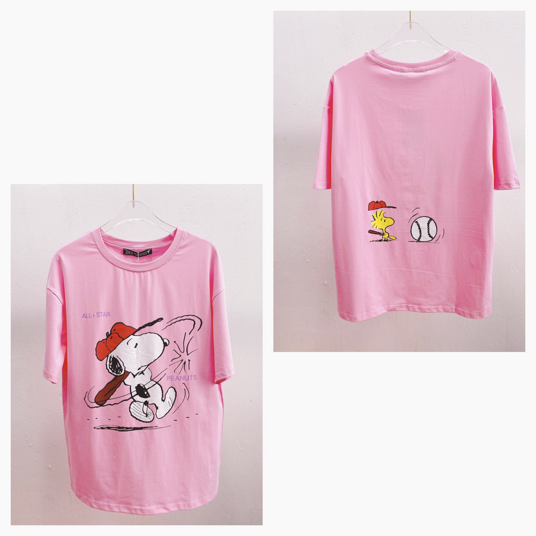 Hình thật - Áo phông nữ hàng xuất in hình chú chó Snoopy toàn thân chất cực đẹp.