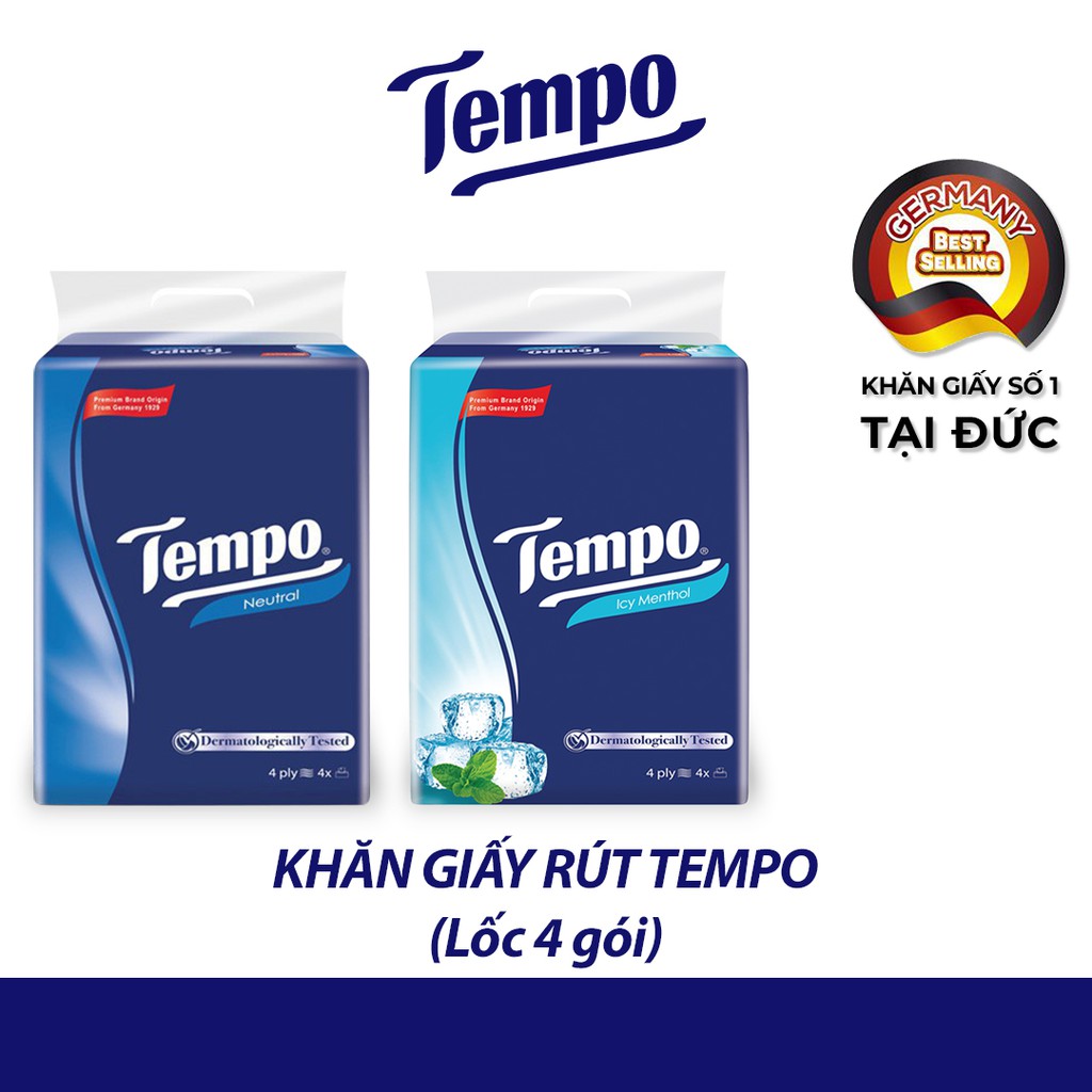 Lốc 4 Gói Khăn Giấy Tempo Softpack Neutral 4 Lớp (4*90 tờ)