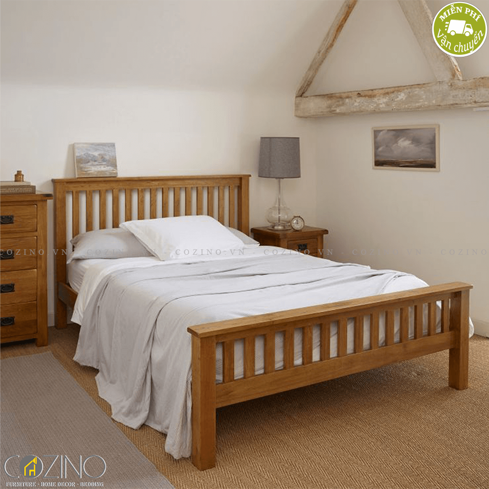 Giường đơn Original Rustic 100% gỗ sồi 1m0