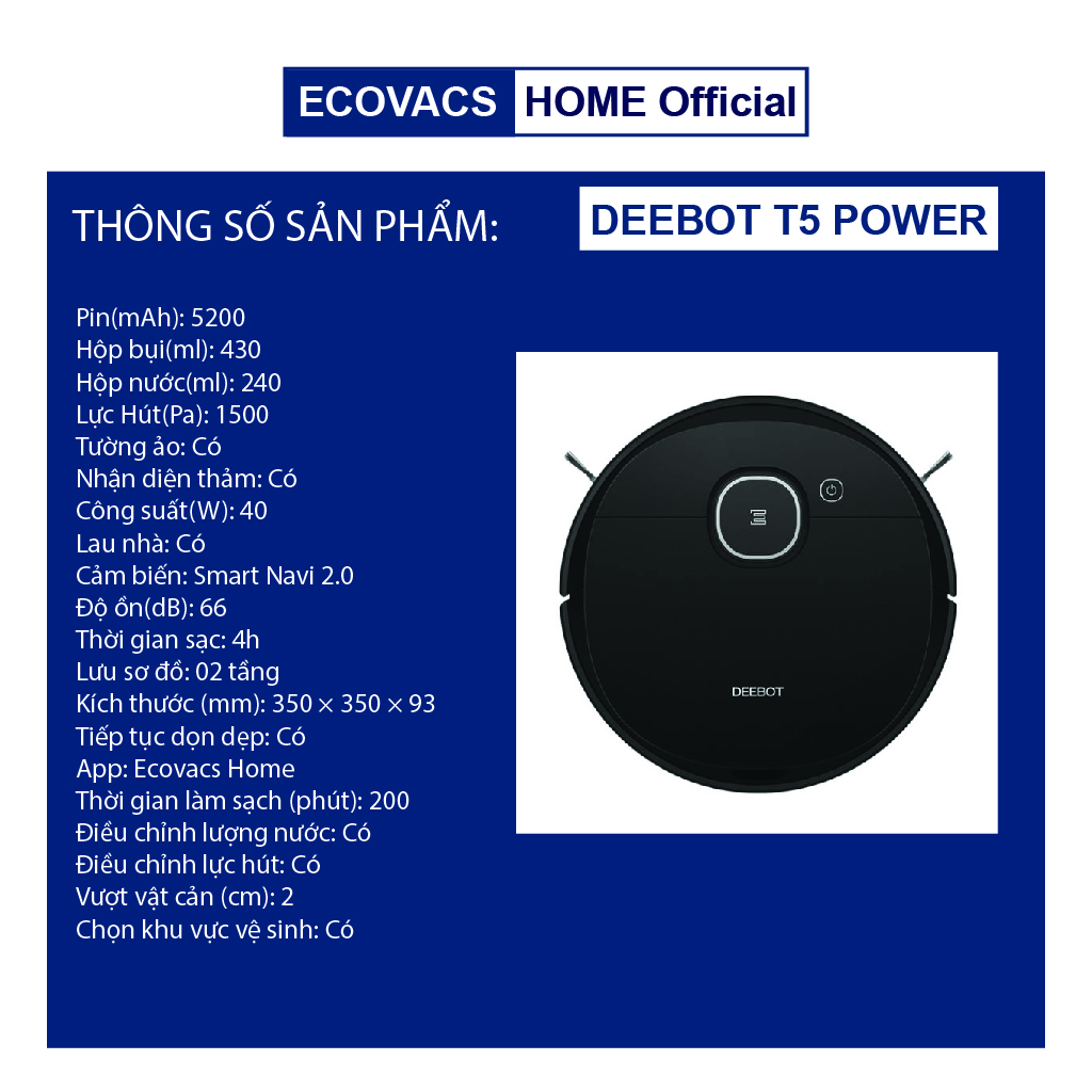 ✅( HÀNG TRƯNG BÀY 98%)  Robot hút bụi ECOVACS DEEBOT T5 POWER (DX93)  Ecovacs