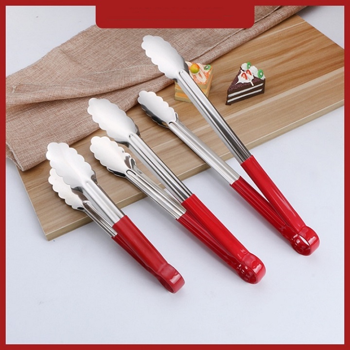 Kẹp gắp thức ăn, đồ chiên nóng inox cán đỏ