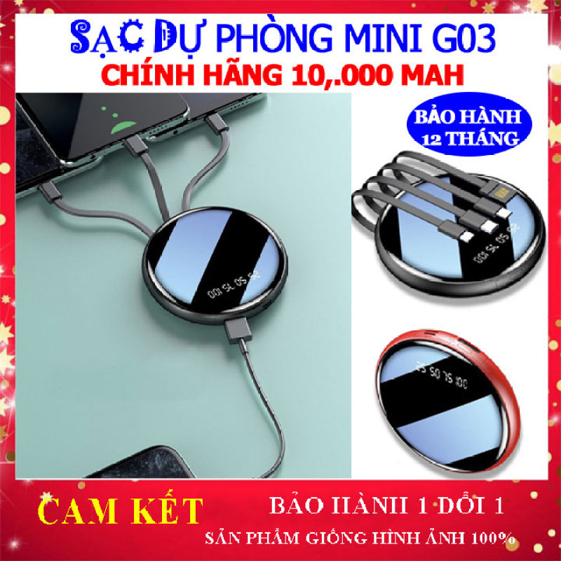 [Mẫu Mới 2021] Sạc dự phòng Chính Hãng G03 SD Design 10,000 mAh , Kèm 4 cáp sạc liền Lightning, Micro Usb, Type C tiện lợi, pin sạt đa năng, xạc giá tốt, bảo hành 12 tháng