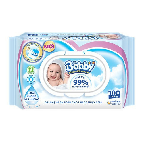 Date 2025- Khăn ướt Bobby 100 tờ không mùi