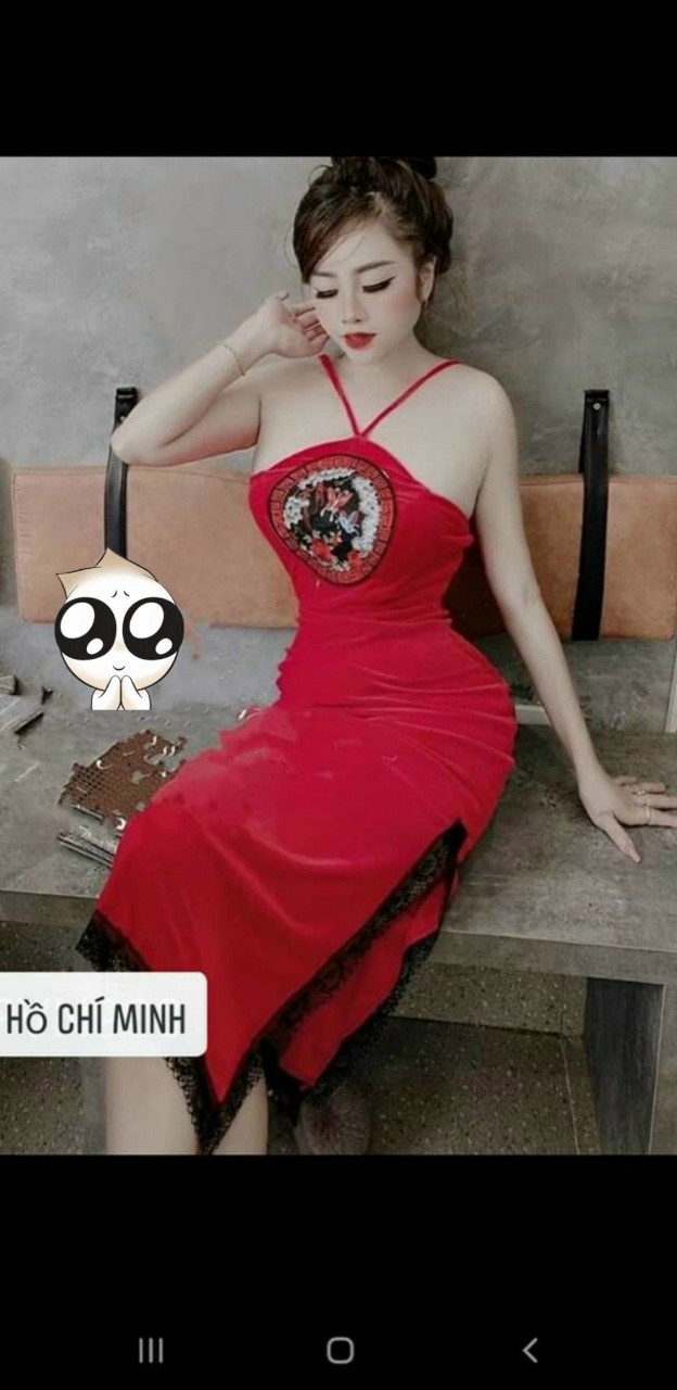 Đầm nhung cổ yếm-HC#damnu
