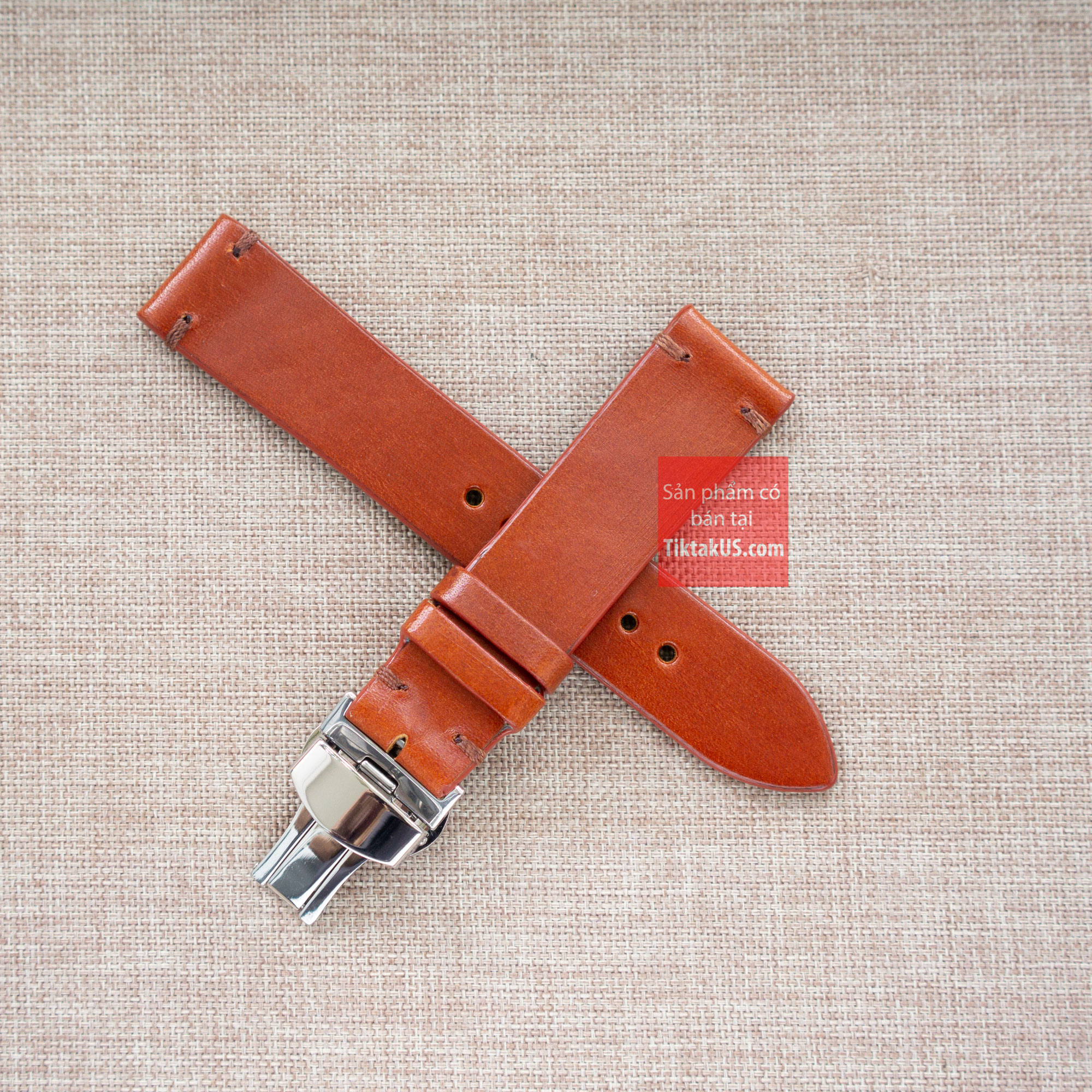 [HCM] Dây đồng hồ da bò thật Vintage không chỉ viền kèm khóa bướm chống gẫy dây - Tặng cây thay dây và 2 chốt đồng hồ, Size từ 18mm đến 22mm