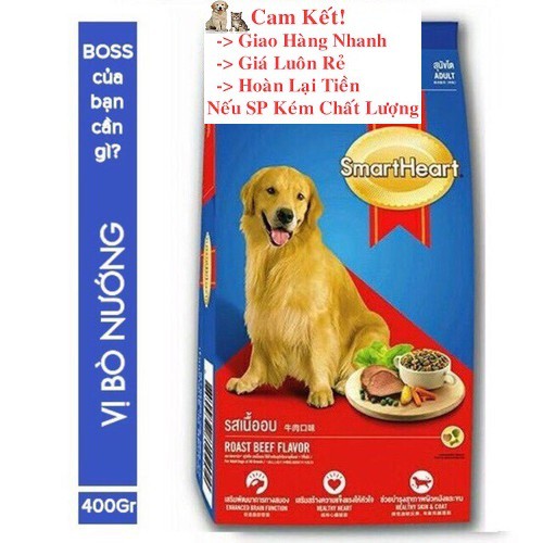 [Hoàn tiền 10%]  THỨC ĂN CHO CHÓ LƠN SmartHeart Vị Thịt Bò Nướng Gói 400g Xuất xứ Thái Lan - Pet shop Uytinpro