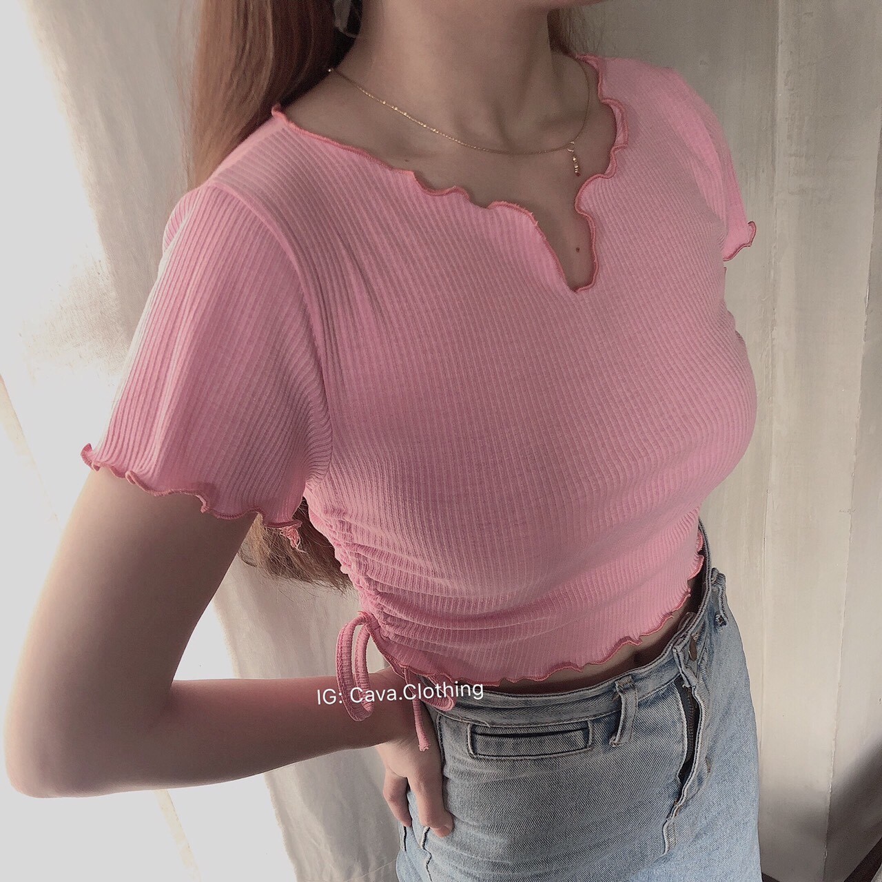 ÁO THUN CROPTOP DÂY RÚT MỘT BÊN SNU