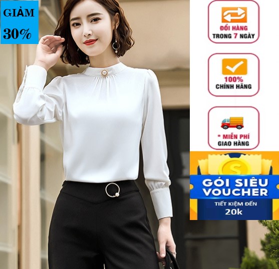 áo sơ mi nữ công sở dài tay , áo lụa ngọc trai - TA99