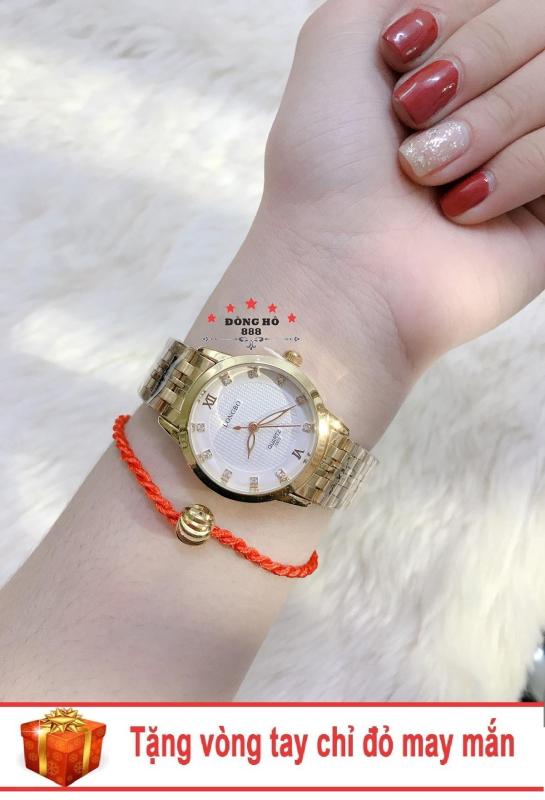 Đồng hồ nữ Longbo dây kim loại thời thượng ( LB8803 dây vàng mặt trắng ) - TẶNG 1 vòng tay chỉ đỏ may mắn