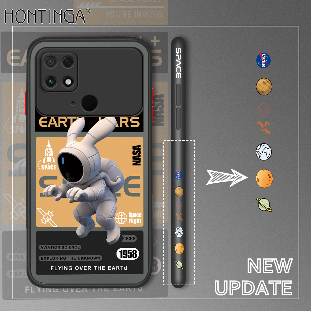 Hontinga Casing Case For Xiaomi Poco C40 Case Cartoon Astronaut Side Edge Pattern Design Clear Transparent Phone Case Full Cover Lens Camera Protector Casing Hard Case For Boys For Girls