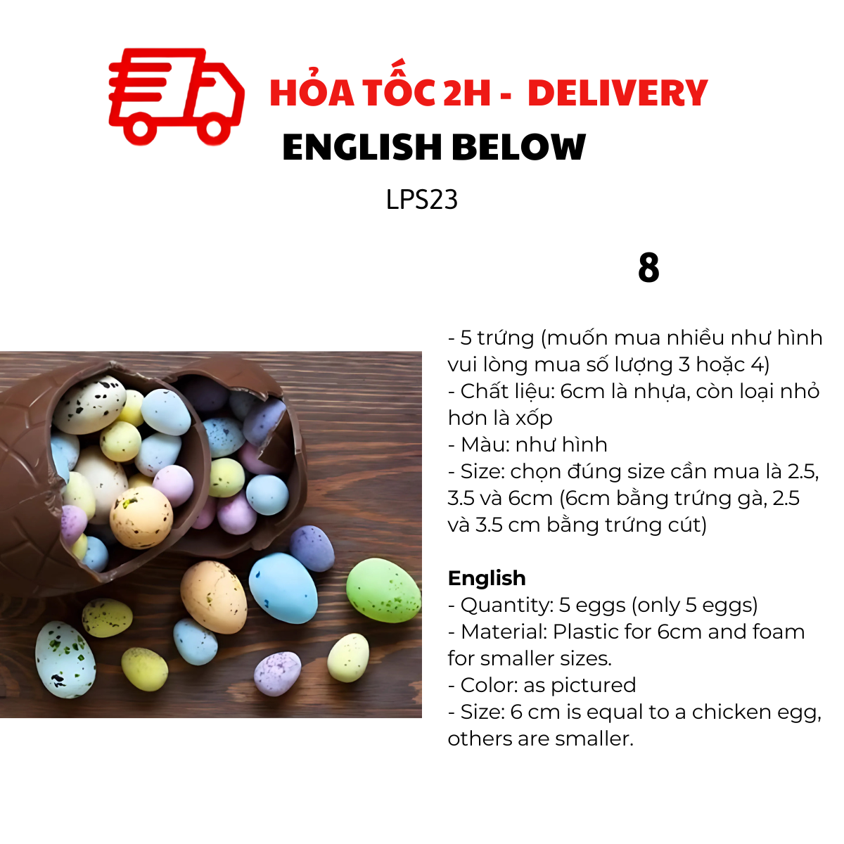 Trứng Phục Sinh Trang Trí Nhiều Mẫu, Nhiều Size - Multiple Sizes of Easter Eggs for Easter Hunts and Party Decorations LPS23