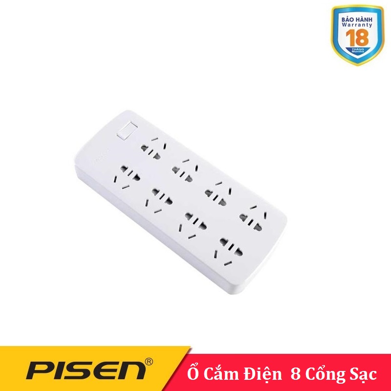 Ổ cắm điện Pisen 008-EP (8x AC , 8 Ổ điện ) - BH 18 Tháng