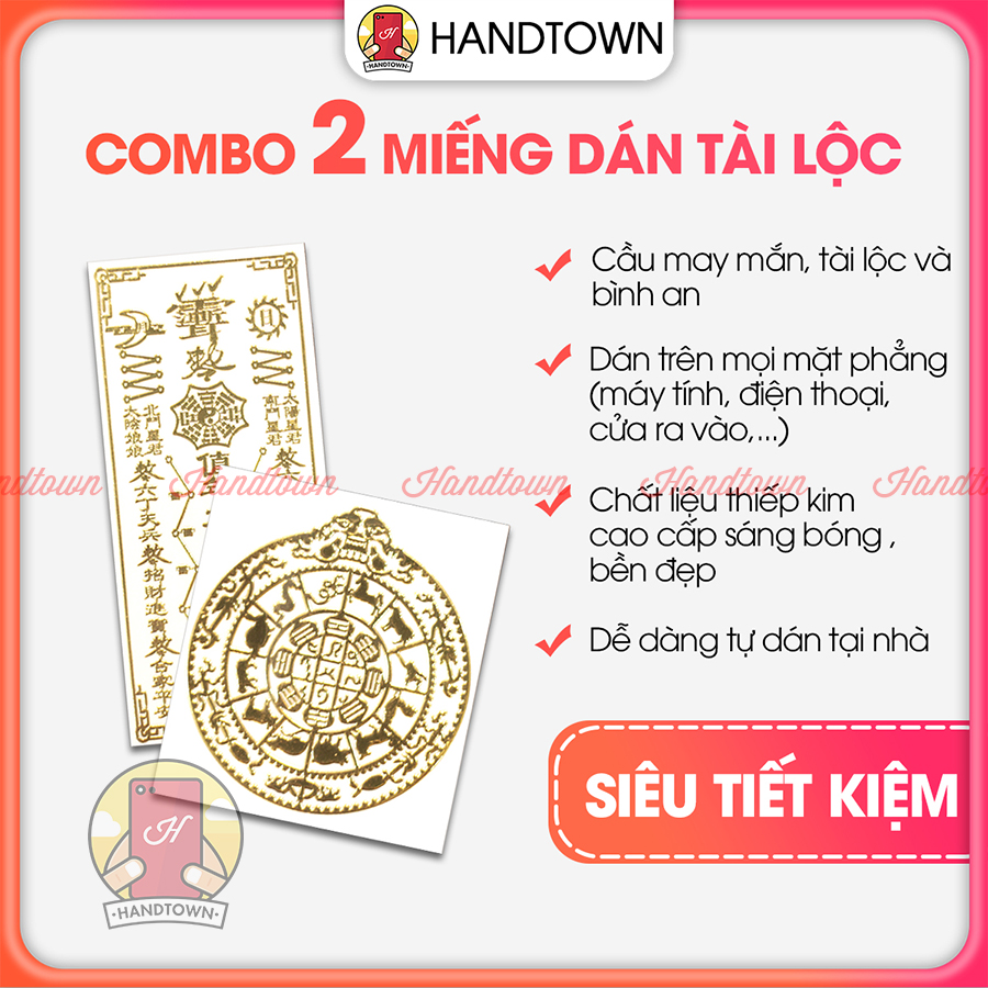 [COMBO] Bộ 2 Linh Phù Tấn Tài Lộc - May Mắn Bình An - Tình Duyên Thếp Vàng Dán Điện Thoại Xe Máy Kẹp Ví