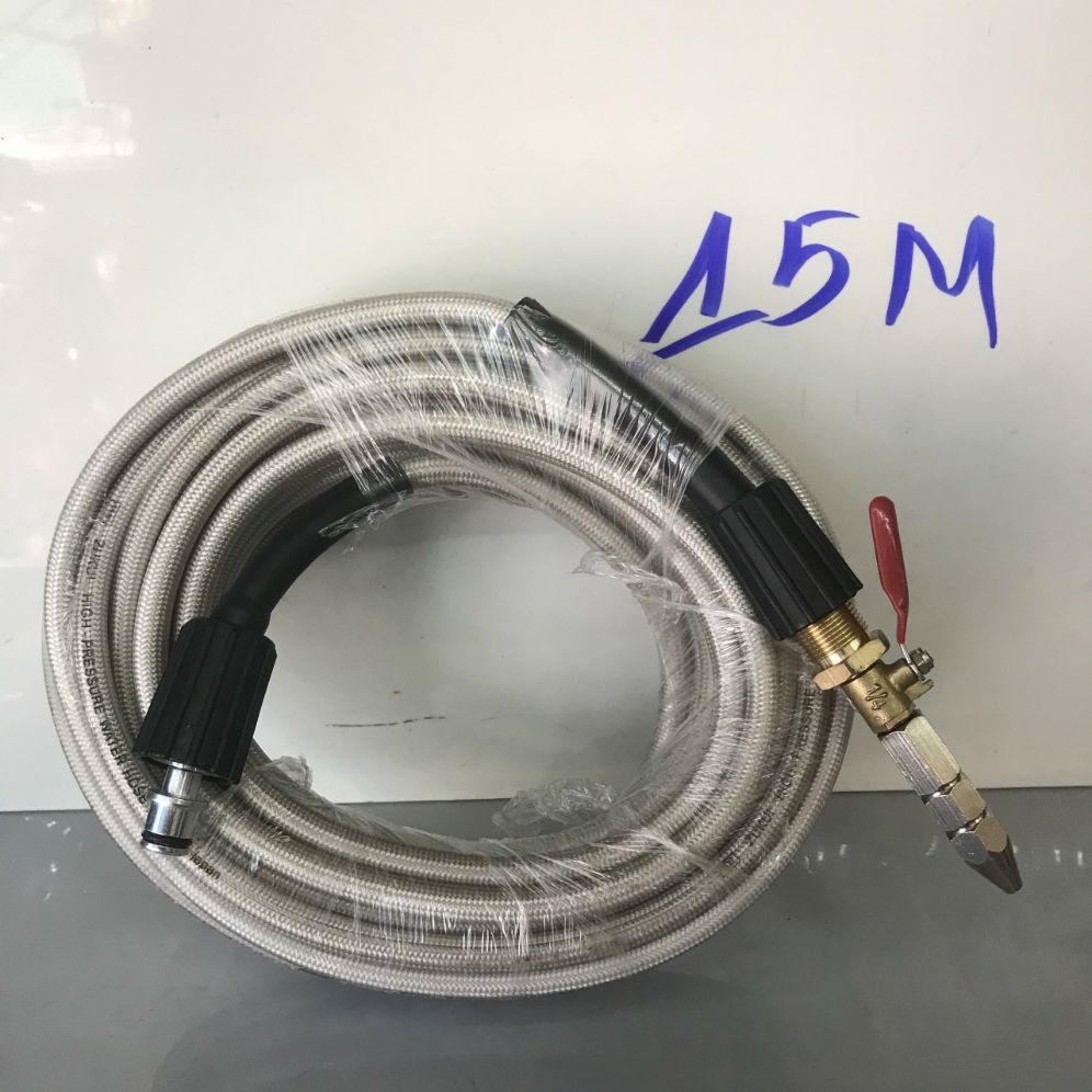 Dây rửa xe cao áp 15m kèm béc rửa máy lạnh chỉnh áp