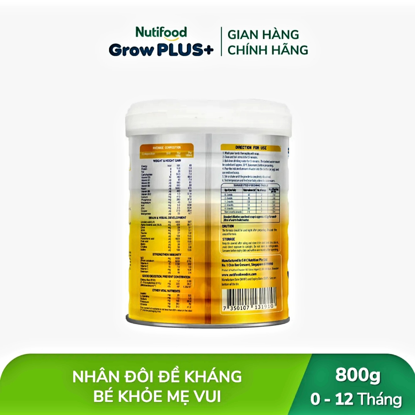 (Expiration Date June 2027) Combo 4 Cans of Nutifood Growplus 0+ Yellow Powdered Milk 800g (Colostrum).