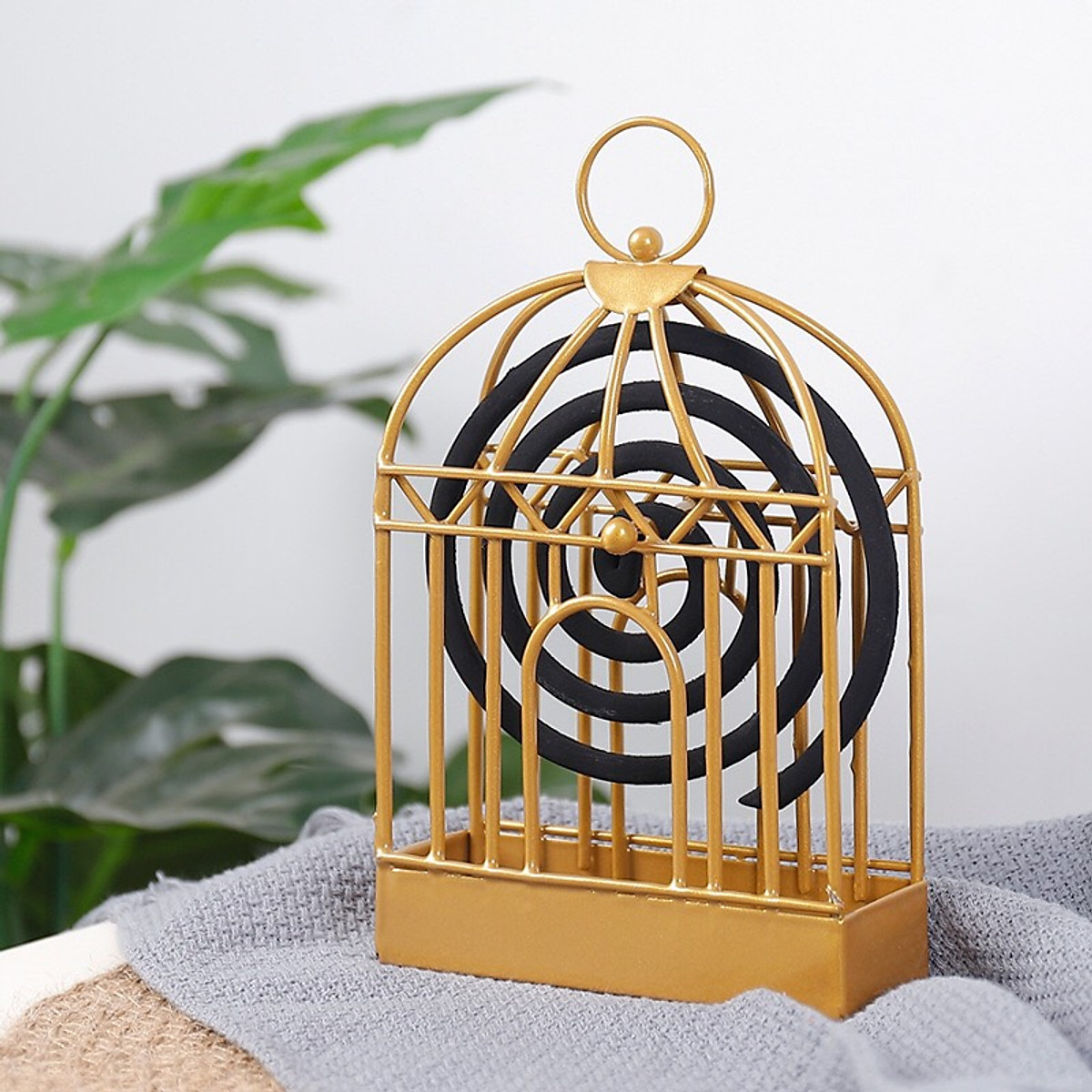 Đế đốt nhang muỗi hình lồng chim, chất liệu kim loại chắc chắn - lồng treo hương bắt muỗi