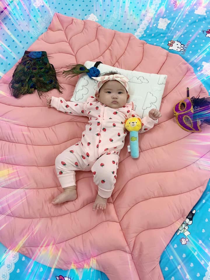 Thảm cotton chiếc lá- Thảm nằm cho bé - Màu hồng