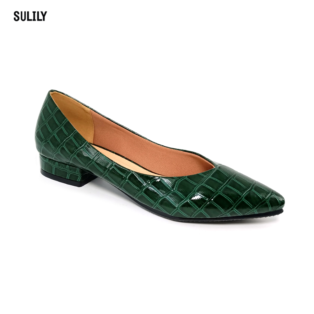 Giày Bít Công Sở Gót Vuông 2cm Sulily màu rêu