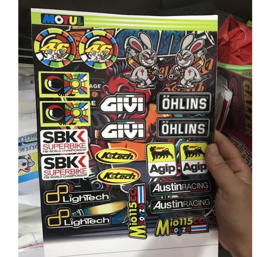 Combo Miếng Dán Decal Logo Givi  - Chú Thỏ Cầm Phuộc