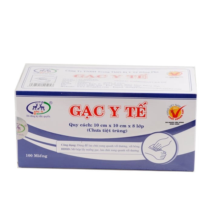 Gạc miếng Đông Pha 10cm x 10cm x 8 lớp (Hộp100 miếng )
