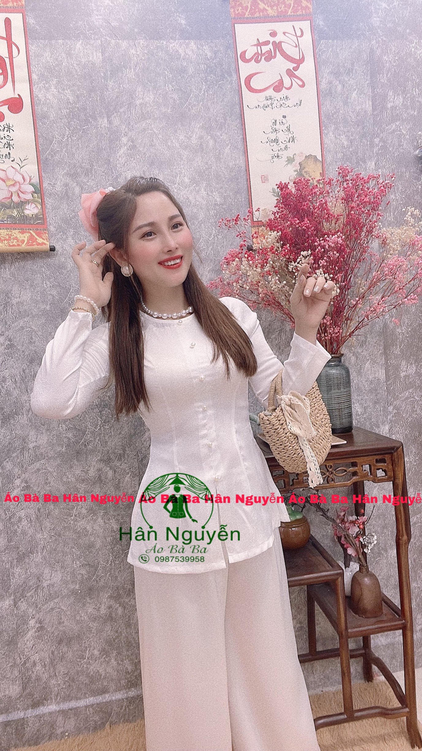 ÁO BÀ BA GẤM DÂY KÉO HOA HỒNG (ÁO LẺ)