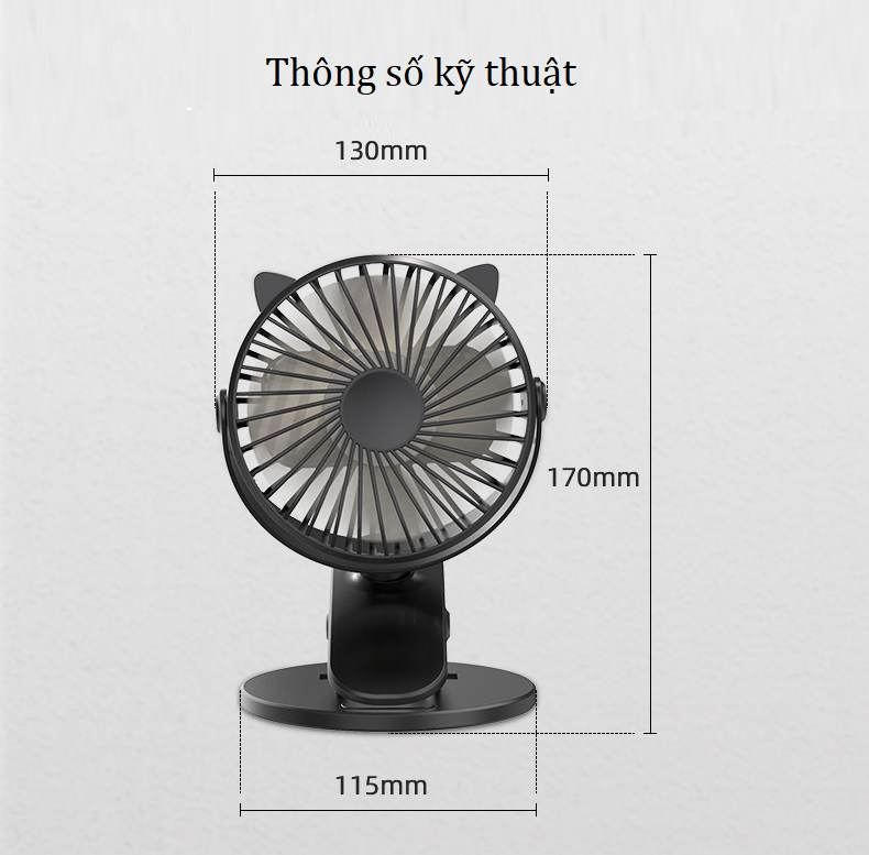 Quạt mini để bàn có kẹp xoay 360° ( Tặng pin khủng 18650 )