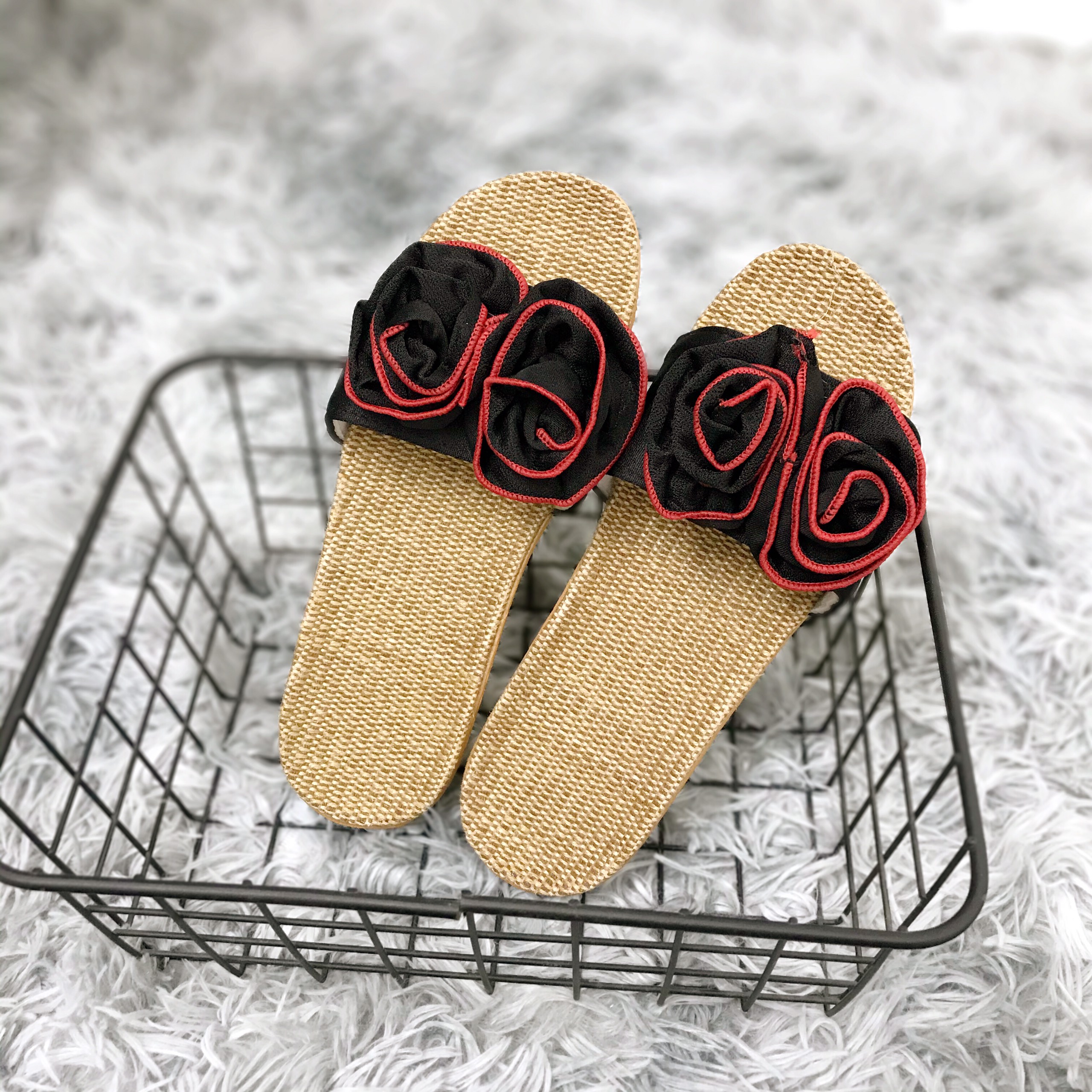 Dép Hoa Nữ đế cói có 3 màu thời trang
