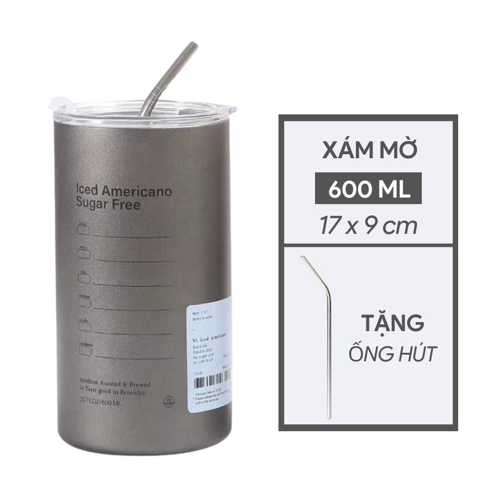 Cốc Giữ Nhiệt Iced Americano Inox 304 Dung Tích 600ml Có Tặng Kèm Ống Hút, Giữ Nhiệt 6-8 Tiếng Thiết Kế Sang Trọng, Có Nắp Chống Tràn Bình Giữ Nhiệt Bình Nước Ly Giữ Nhiệt Binh Nước Giữ Nhiệt Bình Nước Học Sinh Bình Nước