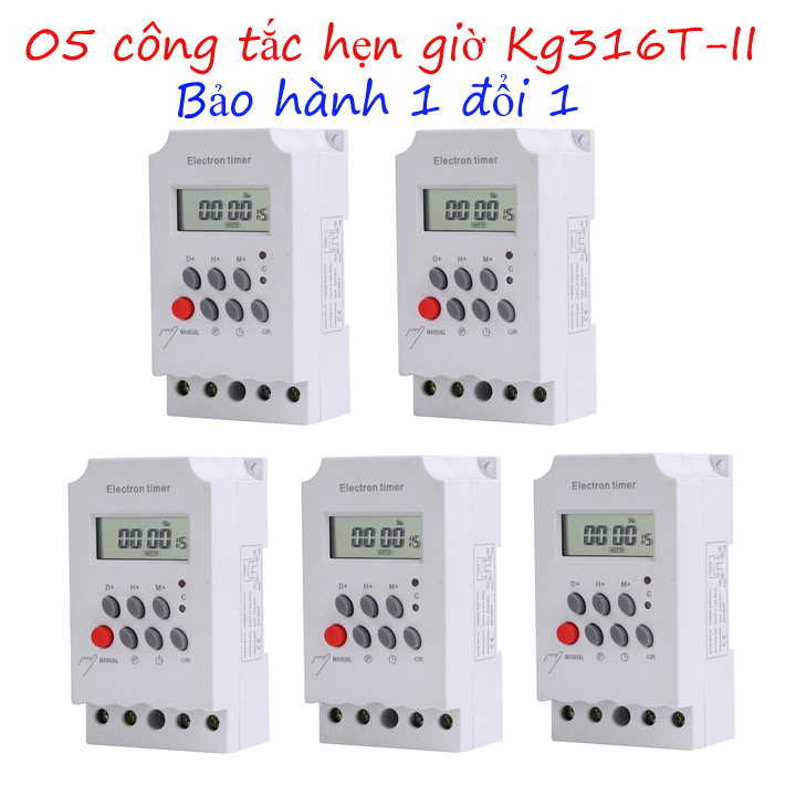 Bộ 5 công tắc hẹn giờ KG316TII/ 220V electron timer, hẹn giờ bật/ tắt thiết bị điện theo giờ